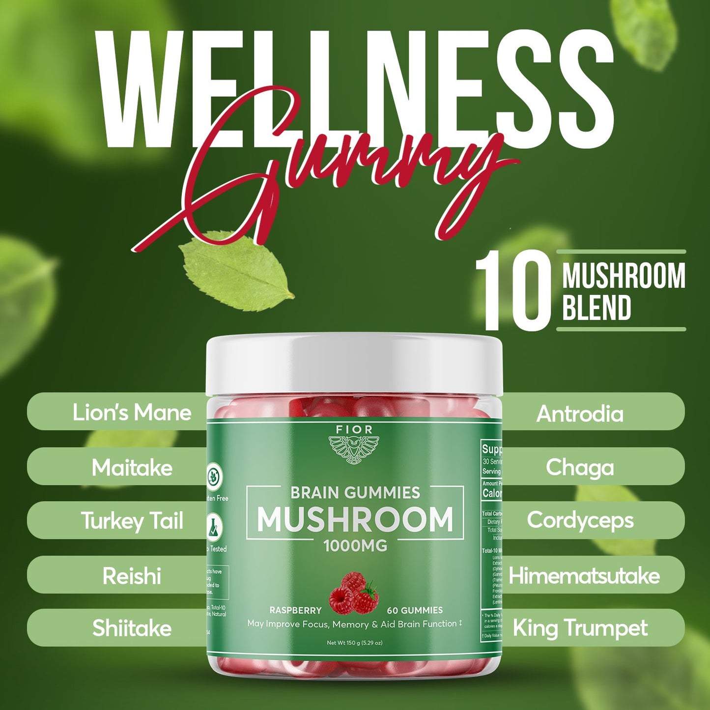 FIOR 10 Mushroom Blend Gummies 60 count - FIOR