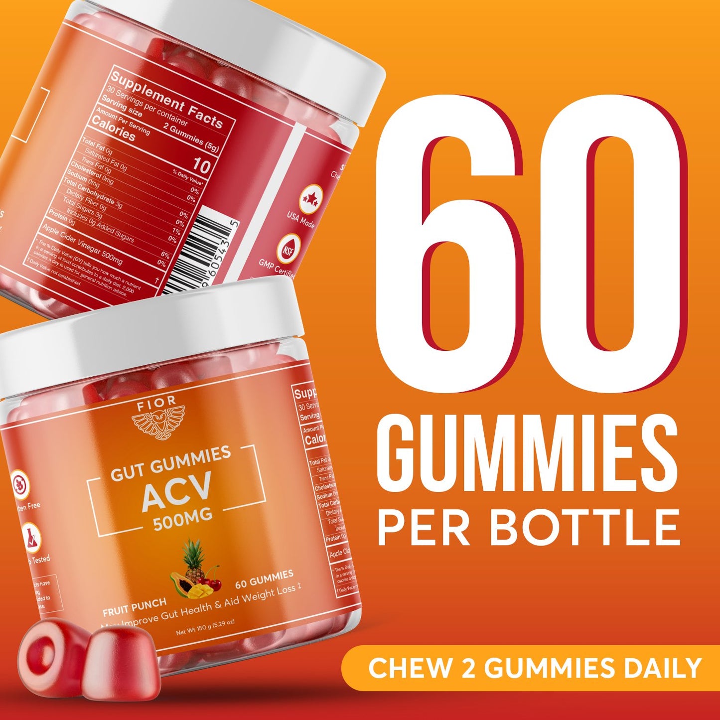 FIOR Apple Cider Vinegar Gummies 60 count - FIOR