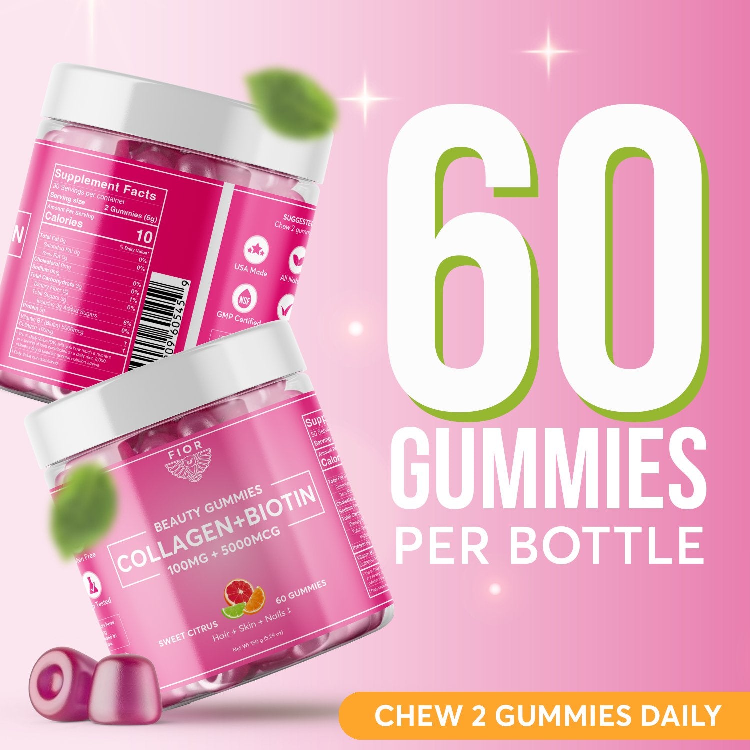 FIOR Biotin and Collagen Gummies 60 count - FIOR
