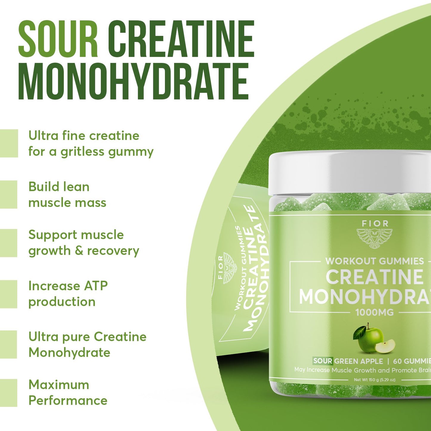 FIOR Creatine Gummies - Sour Green Apple Flavor - FIOR