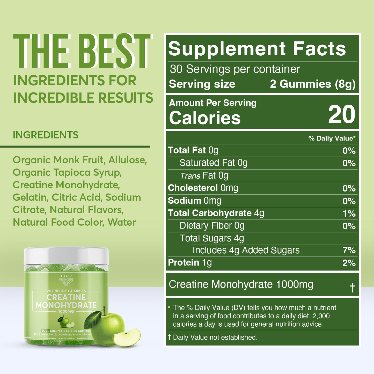 FIOR Creatine Gummies - Sour Green Apple Flavor - FIOR