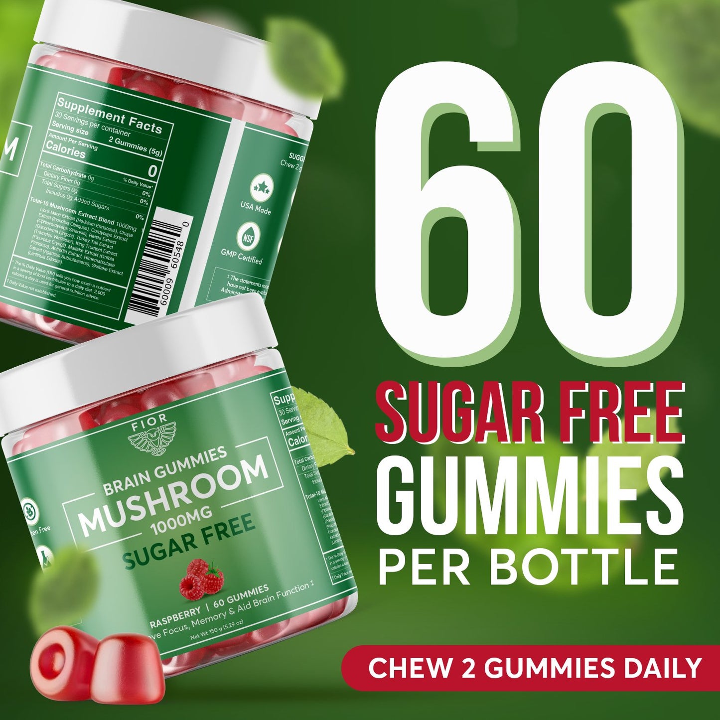 FIOR Sugar Free 10 Mushroom Blend Gummies 60 count - FIOR