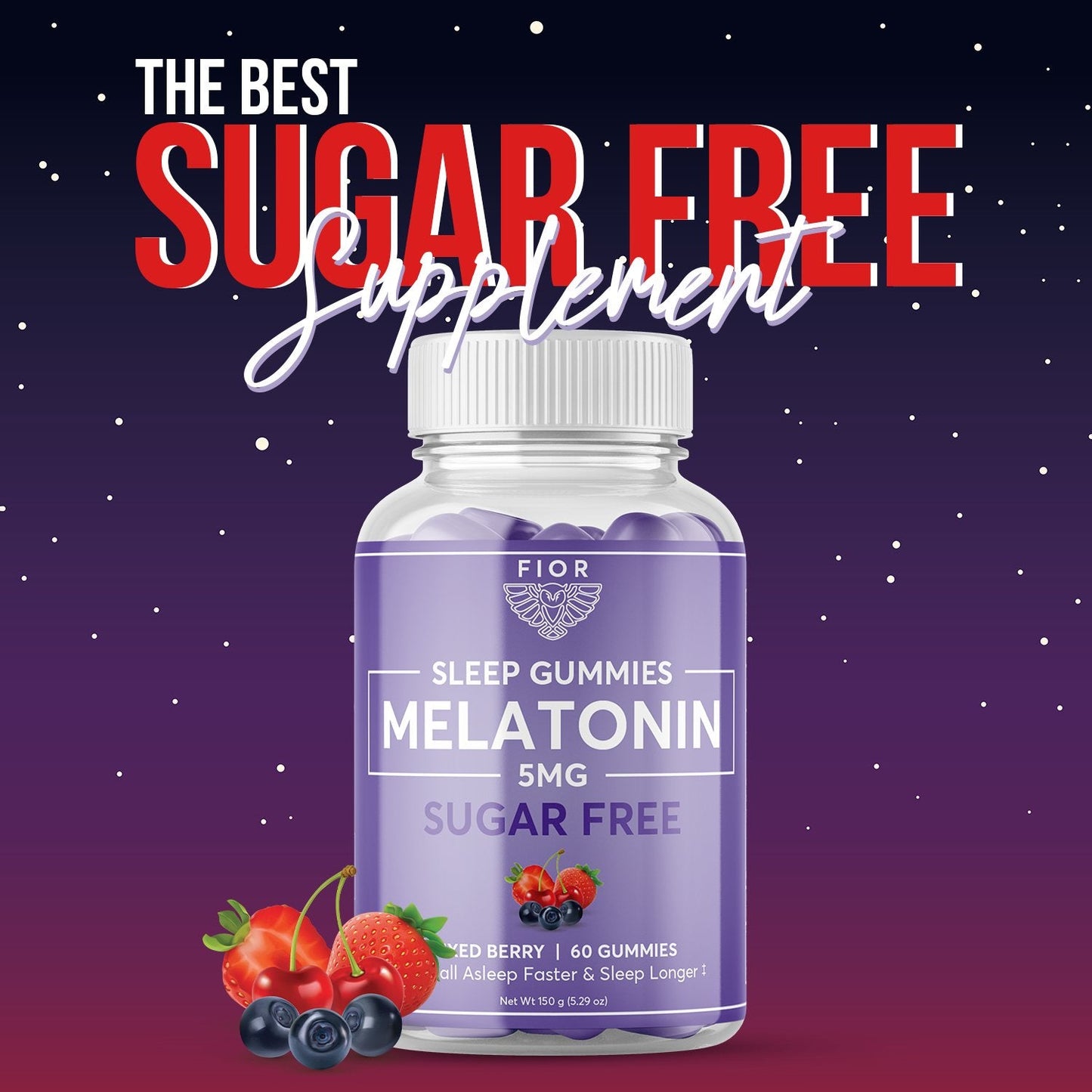 FIOR Sugar Free 60-count Sleep Aid & Calm Gummies, Melatonin Gummies Sleep Aids for Adults & Kids. Gummy Vitamins for Sleep. Adults & Kids Melatonin & L-Theanine Gummies Natural Herbal Sleep Aid. - FIOR