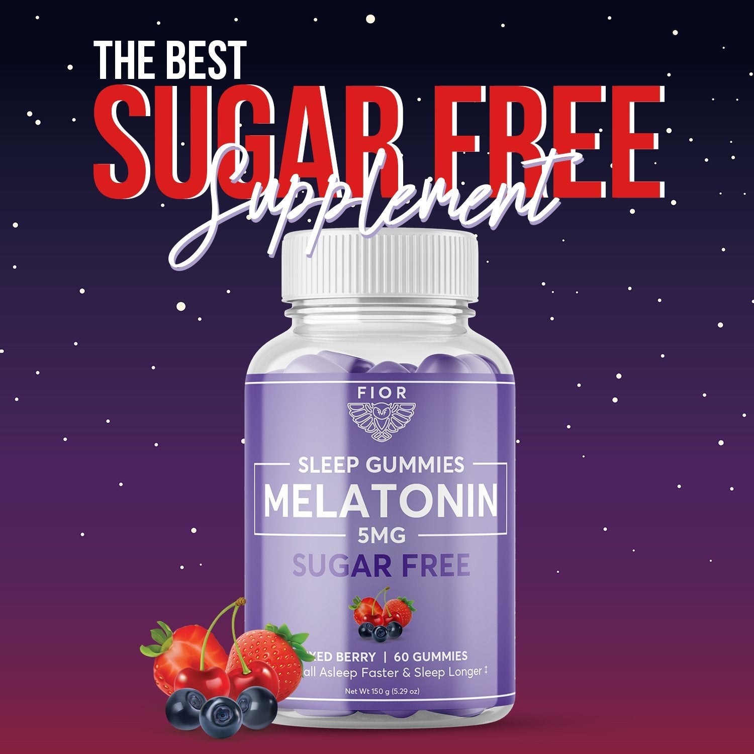 FIOR Sugar Free 60-count Sleep Aid & Calm Gummies, Melatonin Gummies Sleep Aids for Adults & Kids. Gummy Vitamins for Sleep. Adults & Kids Melatonin & L-Theanine Gummies Natural Herbal Sleep Aid. - FIOR