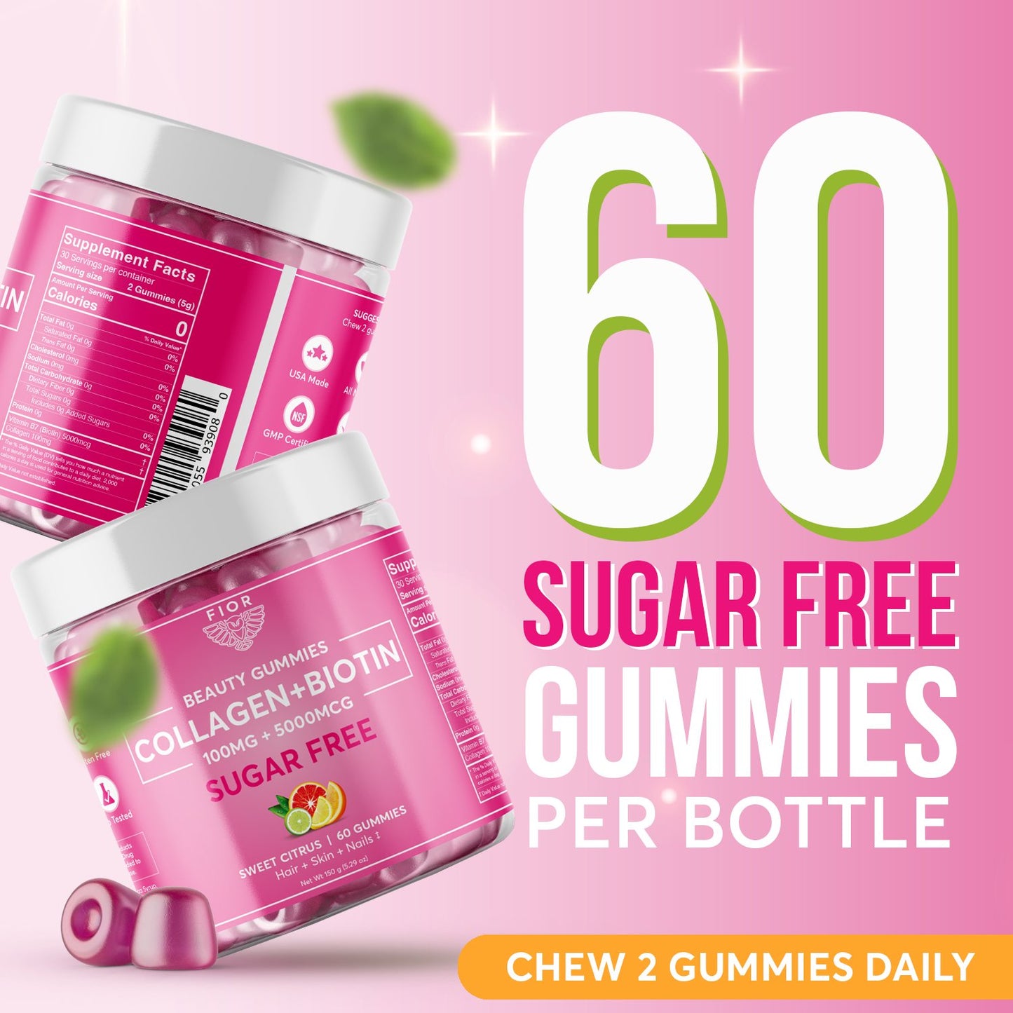 FIOR Sugar Free Biotin and Collagen Gummy 60 count - FIOR