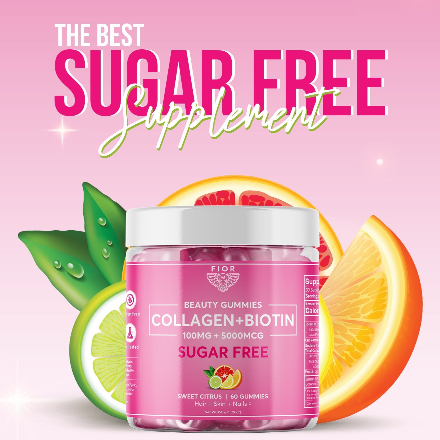 FIOR Sugar Free Biotin and Collagen Gummy 60 count - FIOR
