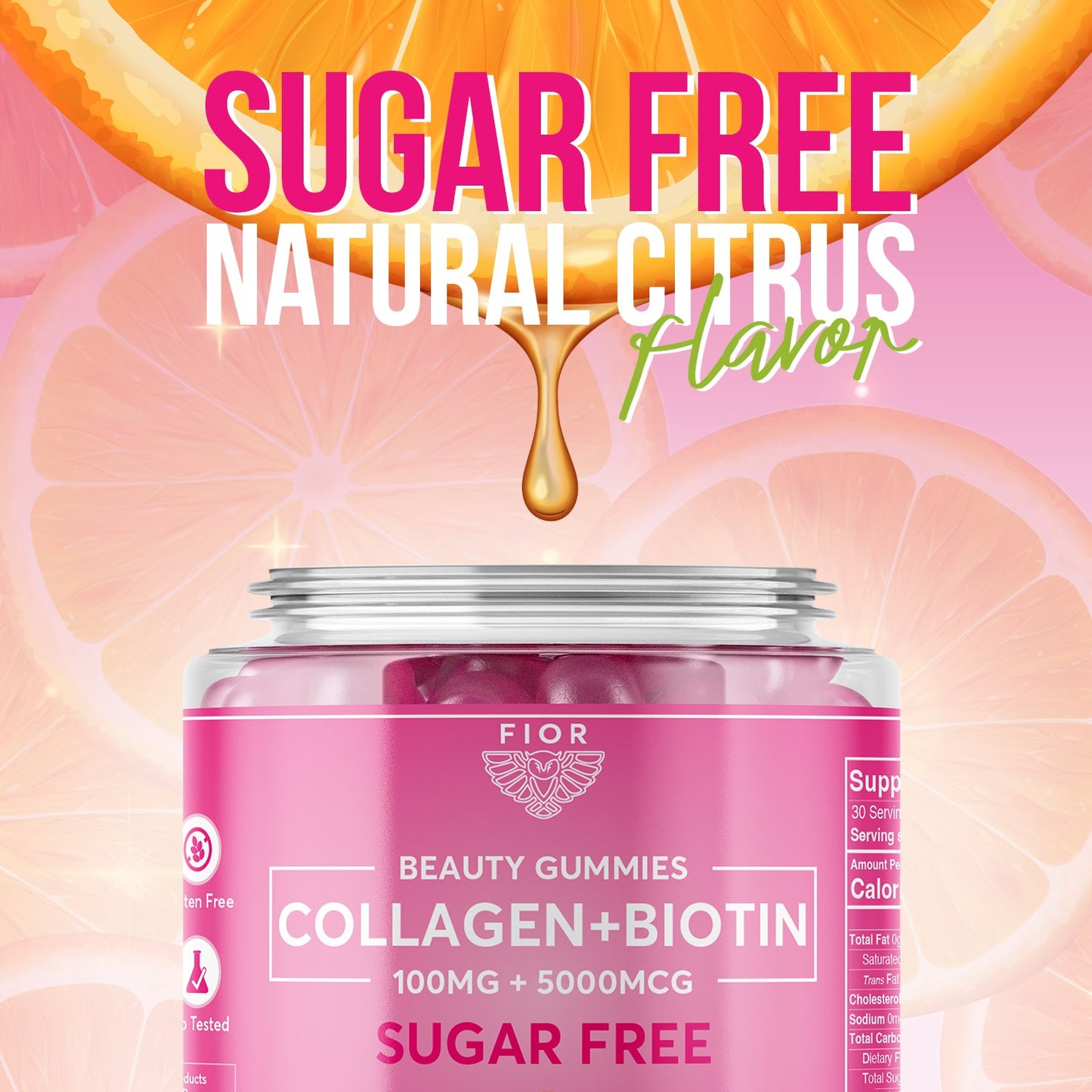 FIOR Sugar Free Biotin and Collagen Gummy 60 count - FIOR