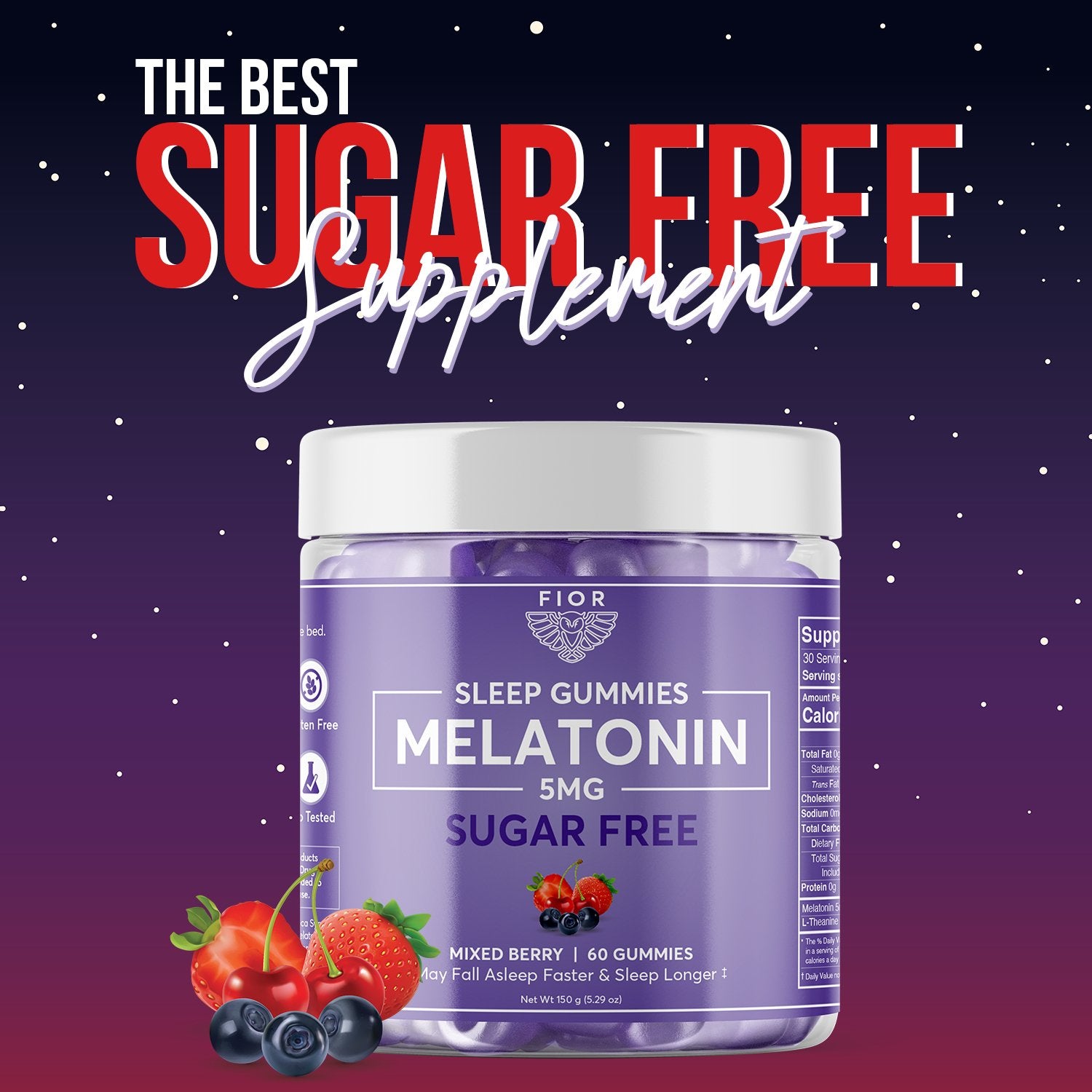 FIOR Sugar Free Melatonin Gummies 60 count - FIOR