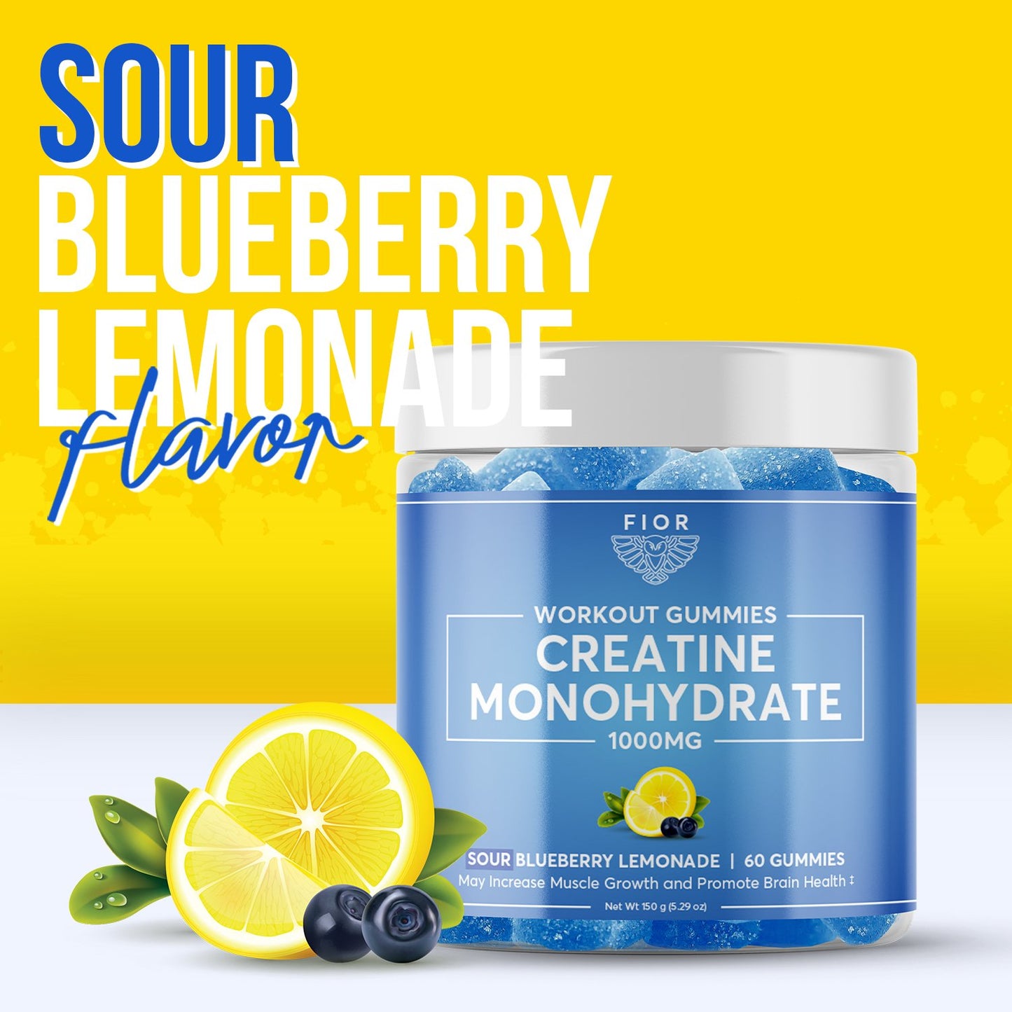 FIOR Creatine Gummies - Sour Blueberry Lemonade Flavor - FIOR